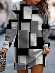 Strip Plaid Casual Full Long Sleeves Printed Elegant And Vintage Mini Dresses