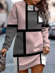 Strip Plaid Casual Full Long Sleeves Printed Elegant And Vintage Mini Dresses