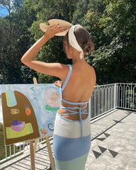 Stripe Color Blocking Backless Bandage Knitted Dress