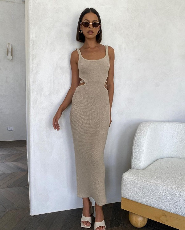 Stripe Color Blocking Backless Bandage Knitted Dress