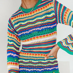 Stripe Knitted Long Sleeves Round Neck Mini Dress