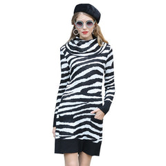 Stripe Long-sleeve Pocket Design Knit Dress