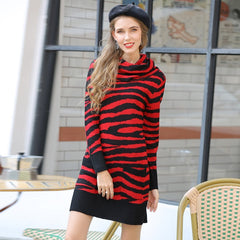 Stripe Long-sleeve Pocket Design Knit Dress