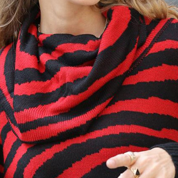 Stripe Long-sleeve Pocket Design Knit Dress