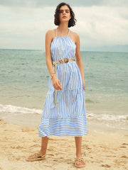 Stripe Print Halter Open Back Dress