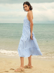 Stripe Print Halter Open Back Dress