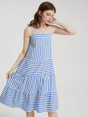 Stripe Print Open Back Adjustable Strap Dress