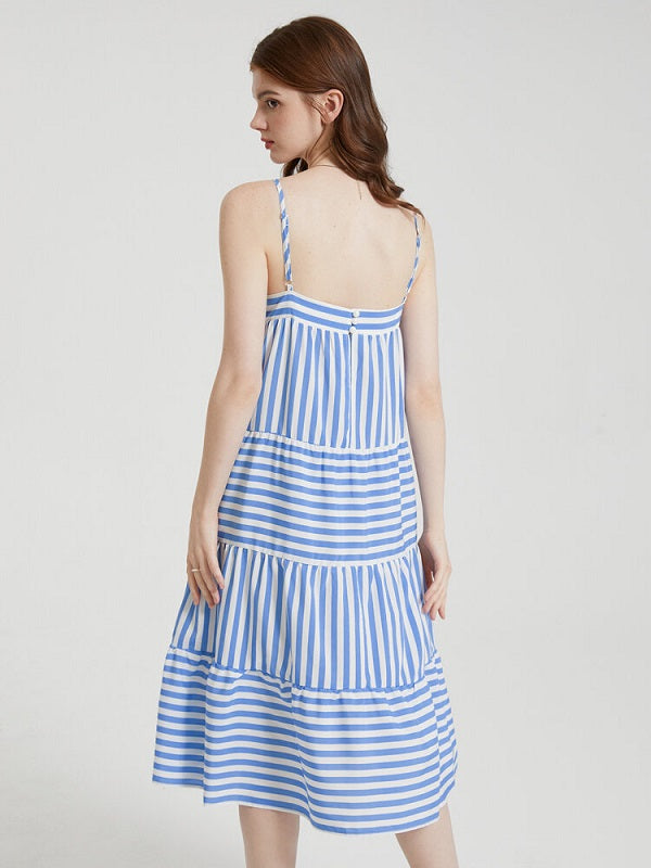 Stripe Print Open Back Adjustable Strap Dress