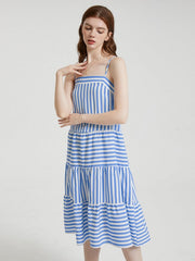 Stripe Print Open Back Adjustable Strap Dress