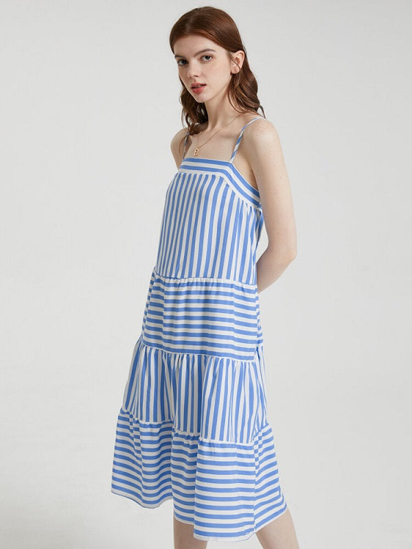 Stripe Print Open Back Adjustable Strap Dress