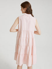 Stripe Print Sleeveless Button Lapel Dress