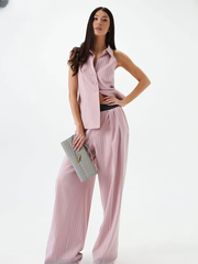 Stripe Print Sleeveless Tank Top With High Waist Wide Pants 2 Piece Sets