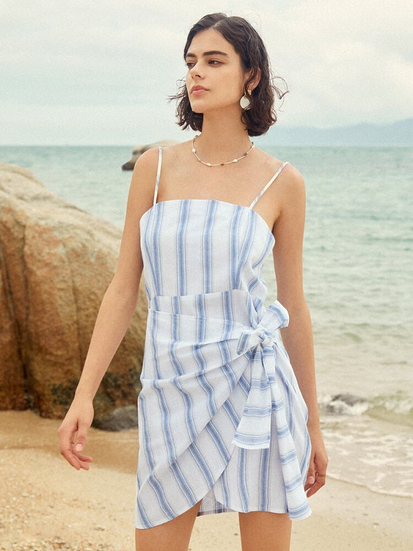 Stripe Print Twisted Bow Open Back Dress