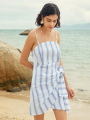 Stripe Print Twisted Bow Open Back Dress
