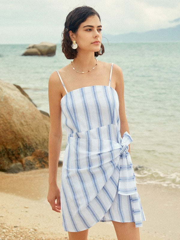 Stripe Print Twisted Bow Open Back Dress