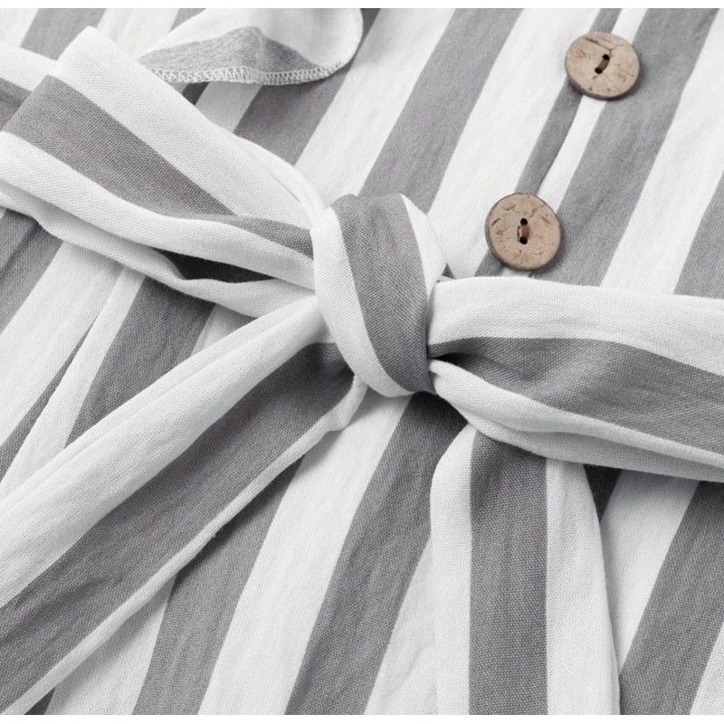 Stripe Rruffles Bow Tie Casual Beach Dress