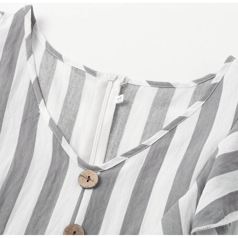 Stripe Rruffles Bow Tie Casual Beach Dress