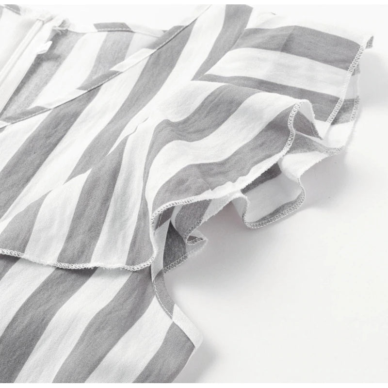 Stripe Rruffles Bow Tie Casual Beach Dress