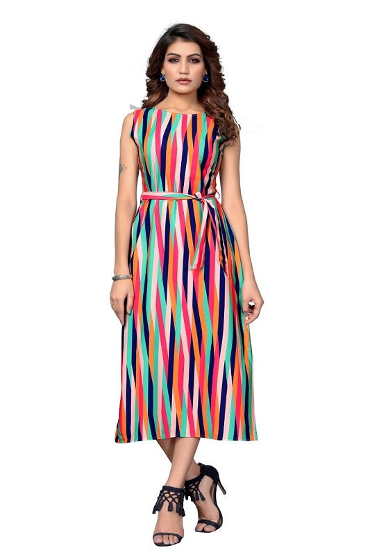 Striped Print Casual Long Dress