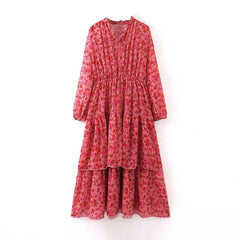 Stylish Floral Print Long Sleeve Long Dress
