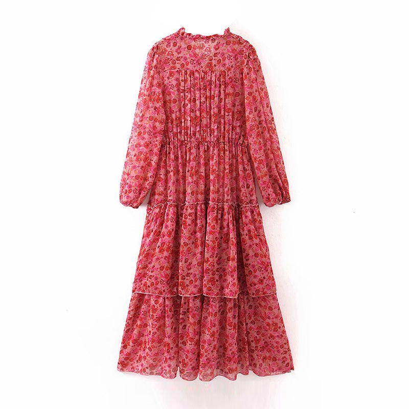 Stylish Floral Print Long Sleeve Long Dress
