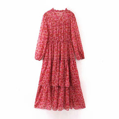 Stylish Floral Print Long Sleeve Long Dress