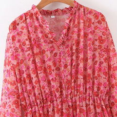 Stylish Floral Print Long Sleeve Long Dress