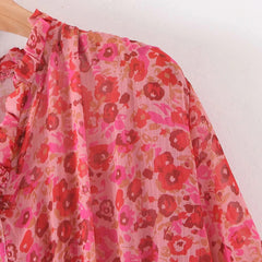 Stylish Floral Print Long Sleeve Long Dress