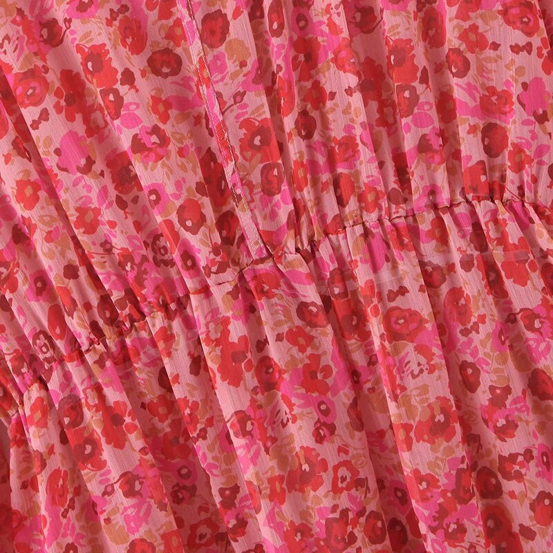 Stylish Floral Print Long Sleeve Long Dress