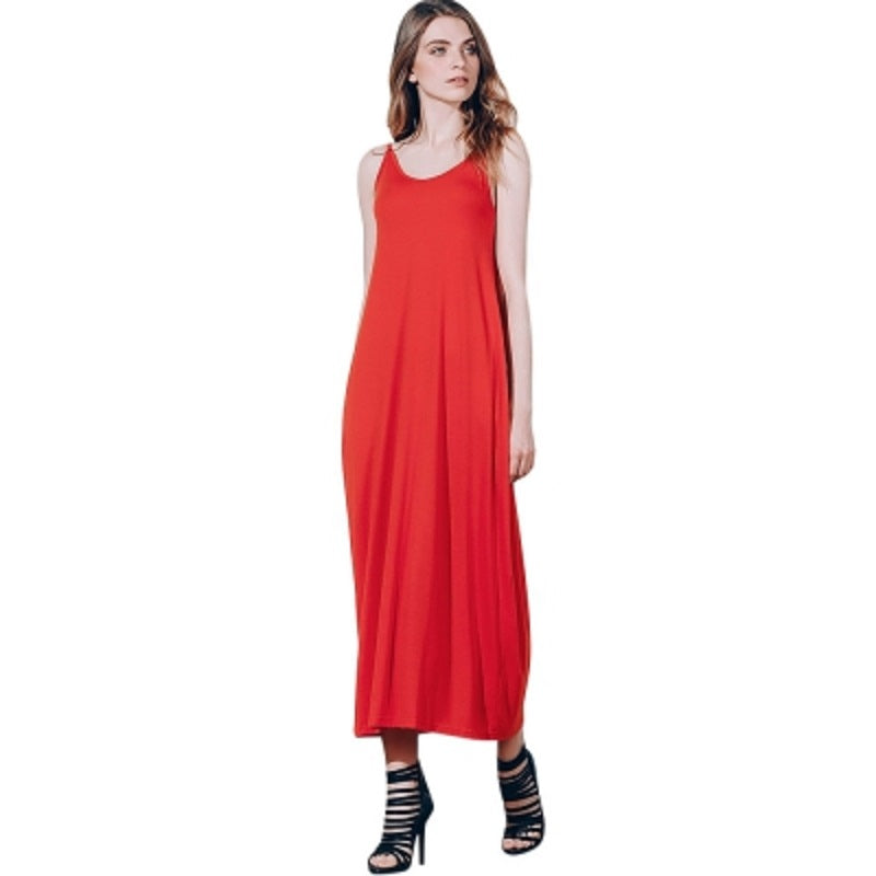 Stylish Spaghetti Strap Solid Color Pocket Design Dress