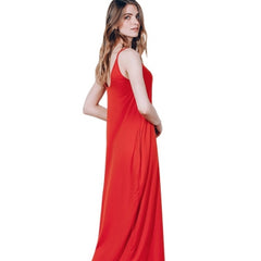 Stylish Spaghetti Strap Solid Color Pocket Design Dress