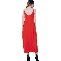 Stylish Spaghetti Strap Solid Color Pocket Design Dress