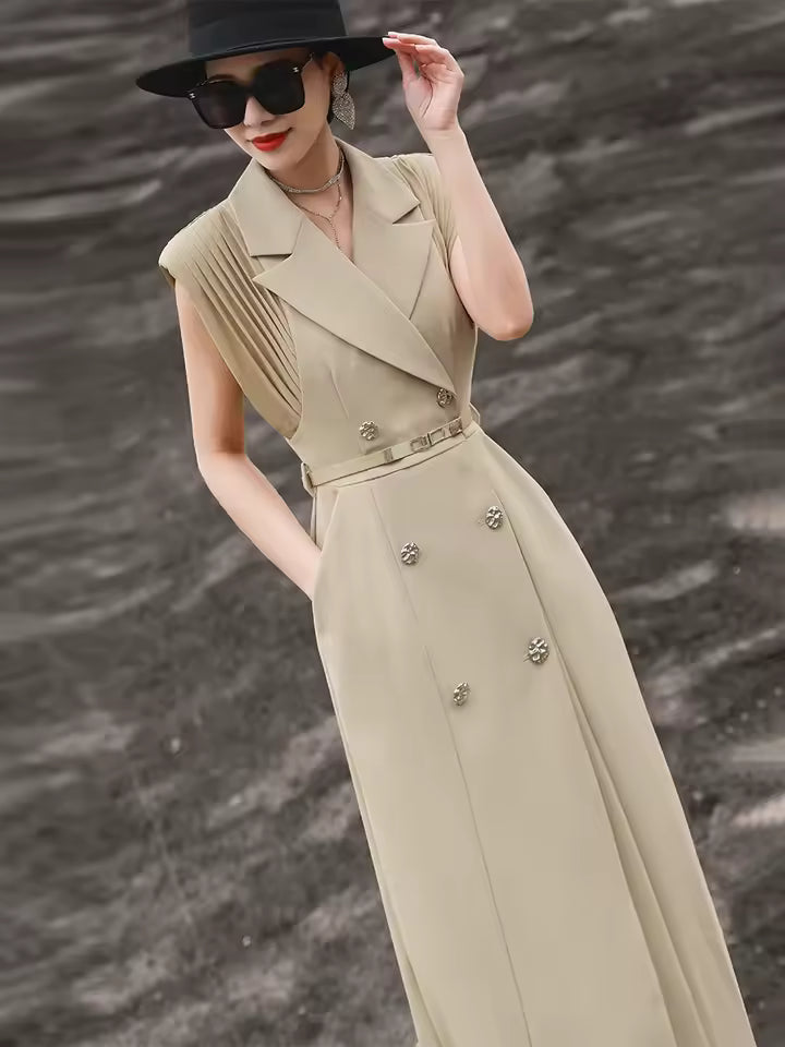 Suit Collar Design Temperament Pleated Sleeveless Blazer Dress