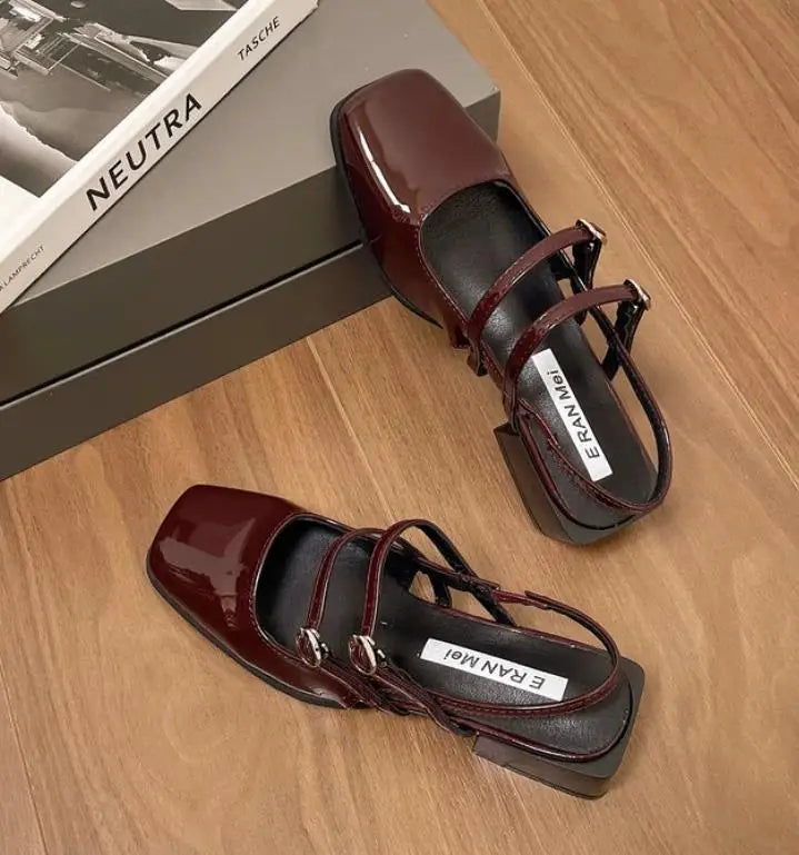 Design Sandal Narrow Band Dress Square Heel
