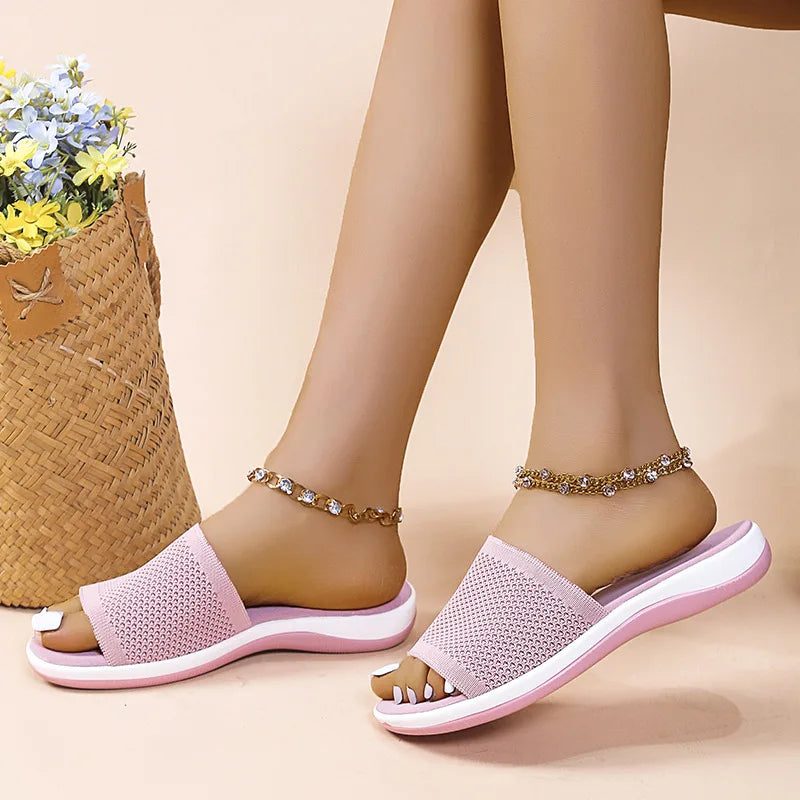 Elastic Force Slippers Sandals Roman Flat Slippers Casual Beach Indoor and Outdoor Shoes