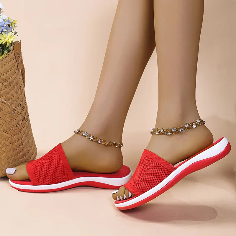 Elastic Force Slippers Sandals Roman Flat Slippers Casual Beach Indoor and Outdoor Shoes