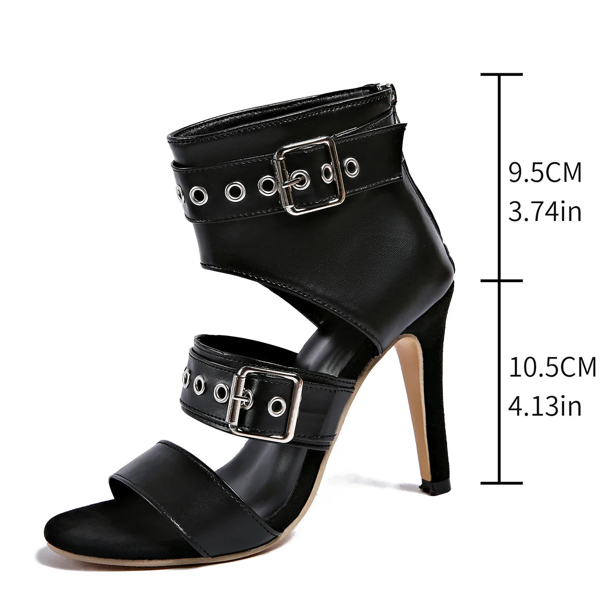 Hollow Out Buckle Strap Zipper Sandals Woman's Thin Heel