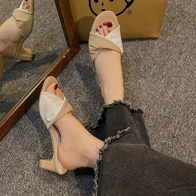 Simple Ladies Slippers Dew Feet High Heel