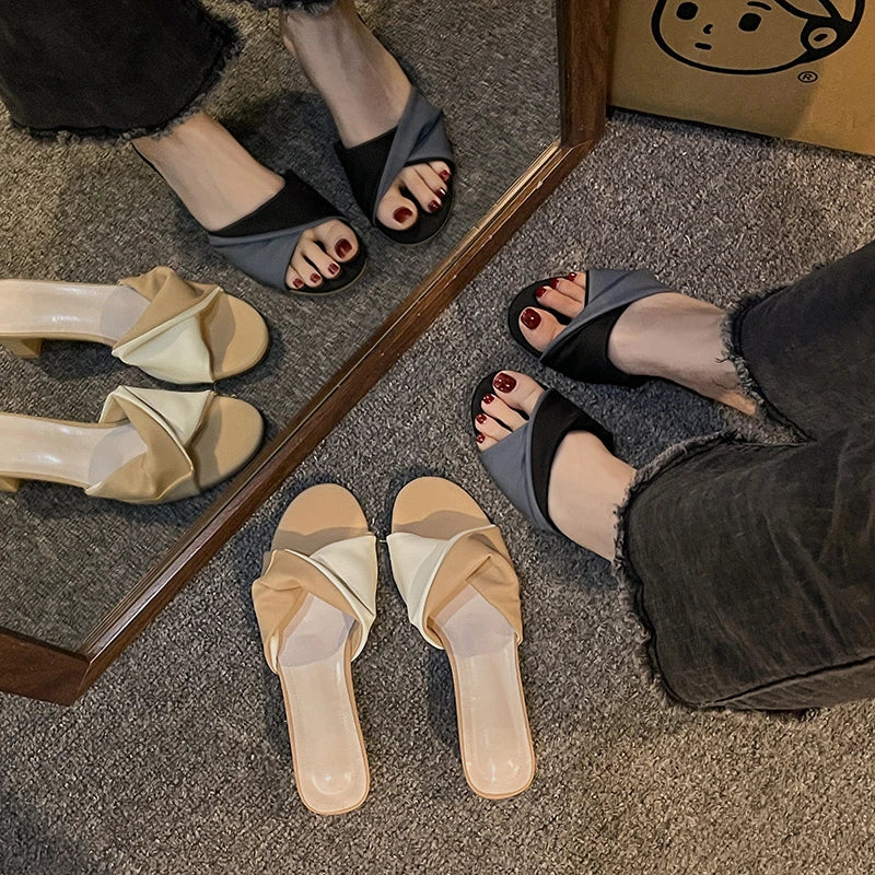 Simple Ladies Slippers Dew Feet High Heel