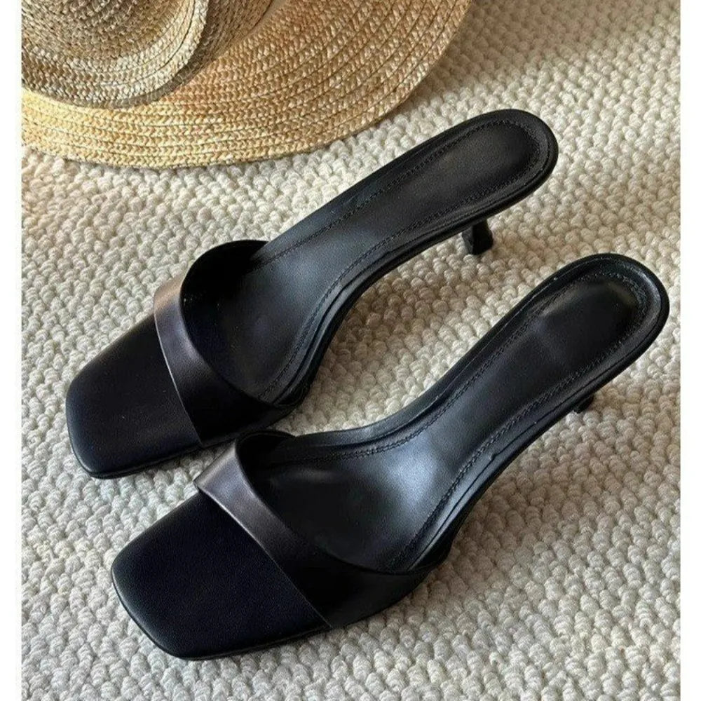 Open Toe Slippers Slip on Ladies Comfort Outdoor Thin Heel