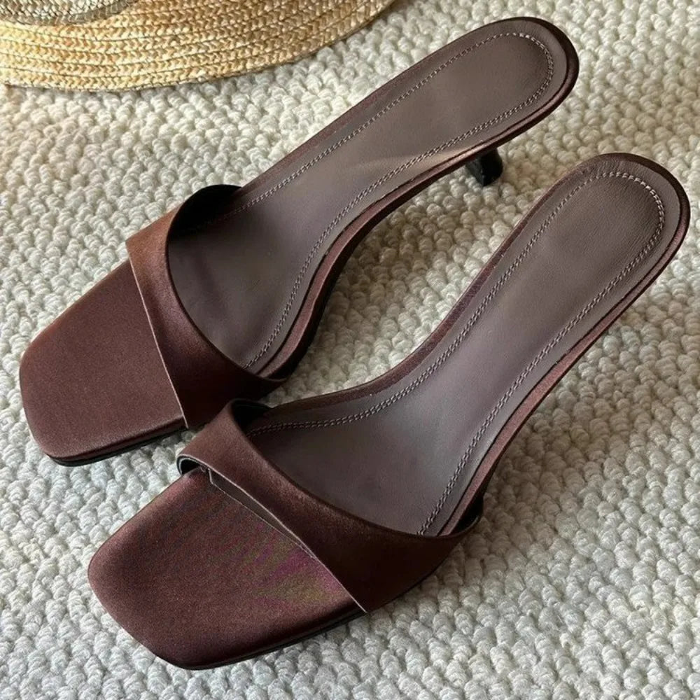 Open Toe Slippers Slip on Ladies Comfort Outdoor Thin Heel