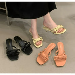 Narrow Band Slide Slipper Open Toe Slip on Low Heel