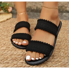 Open Toe Woven Flat Sandals Cross Band Non-slip Roman Beach Shoes