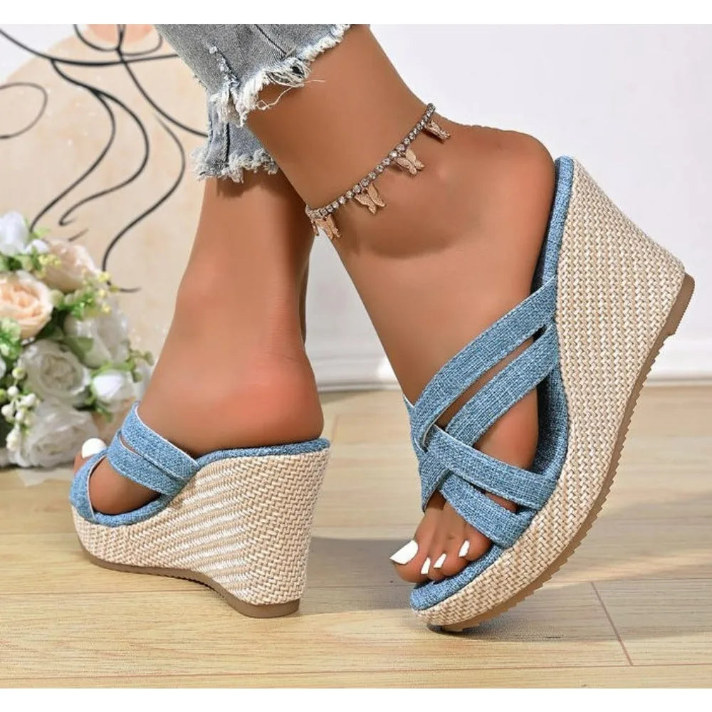 Plus-size Wedge Sandal Lady Cowboy Simple Commuting Muffin Bottom Slope with Sandals High Heel