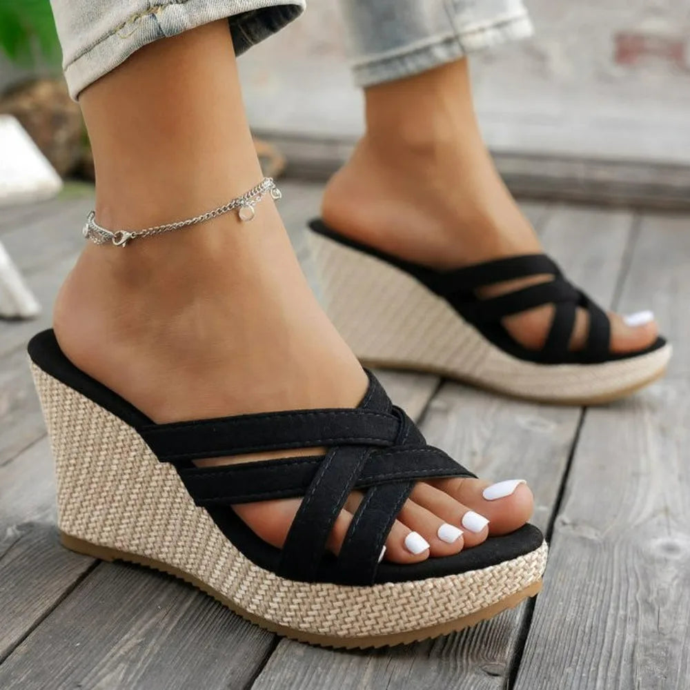 Plus-size Wedge Sandal Lady Cowboy Simple Commuting Muffin Bottom Slope with Sandals High Heel