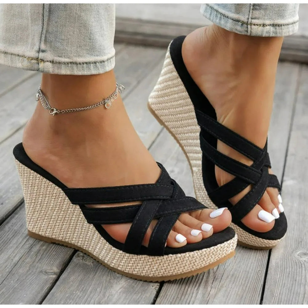Plus-size Wedge Sandal Lady Cowboy Simple Commuting Muffin Bottom Slope with Sandals High Heel
