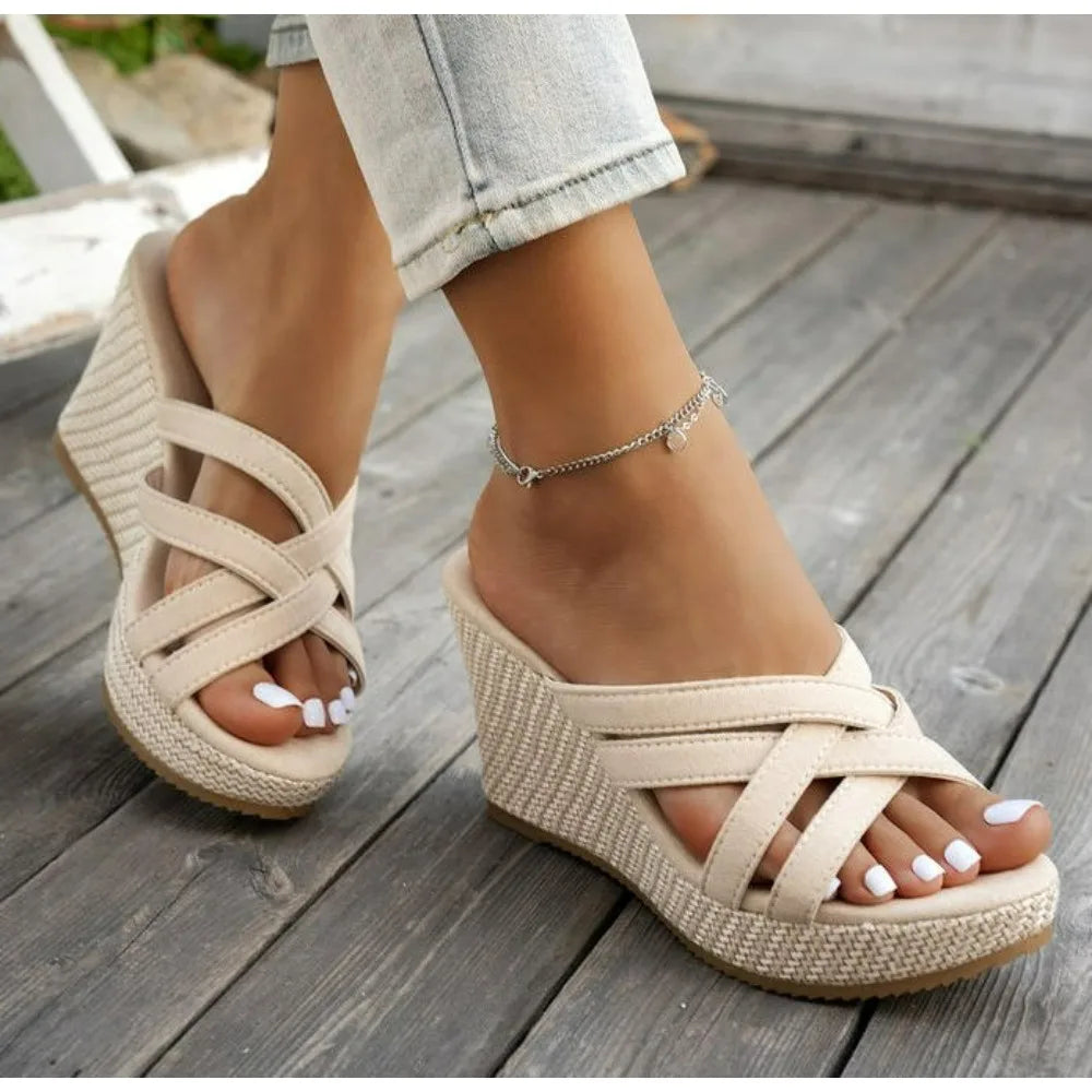 Plus-size Wedge Sandal Lady Cowboy Simple Commuting Muffin Bottom Slope with Sandals High Heel