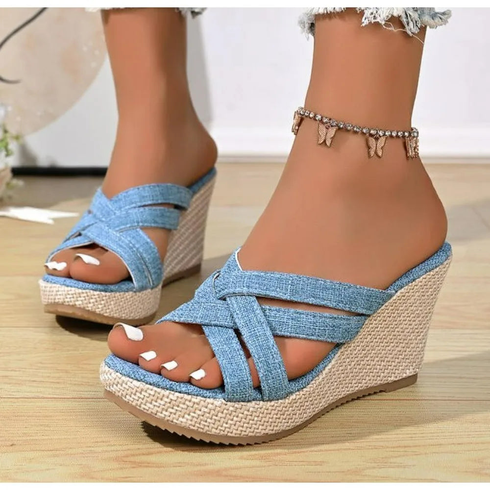 Plus-size Wedge Sandal Lady Cowboy Simple Commuting Muffin Bottom Slope with Sandals High Heel