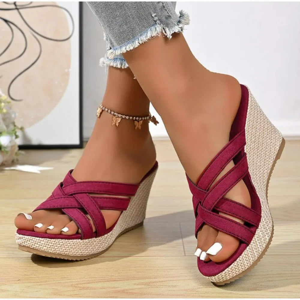 Plus-size Wedge Sandal Lady Cowboy Simple Commuting Muffin Bottom Slope with Sandals High Heel