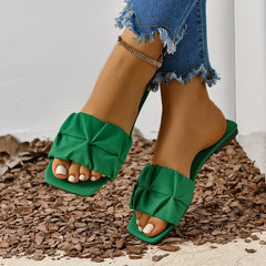 Slippers for Flip Flops Flats  Pleated Korean Slippers Sandals Green Slip on Shoes